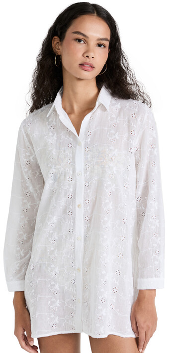 Playa Lucila Button Down Shirt Coverup in white