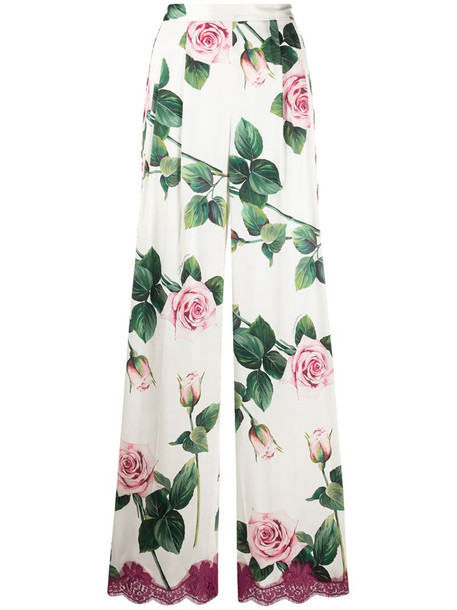 Dolce & Gabbana tropical rose print wide-leg trousers in white