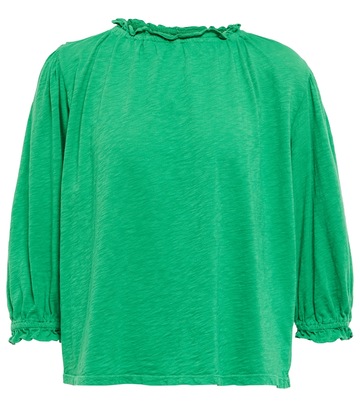 velvet ruffled cotton top in green