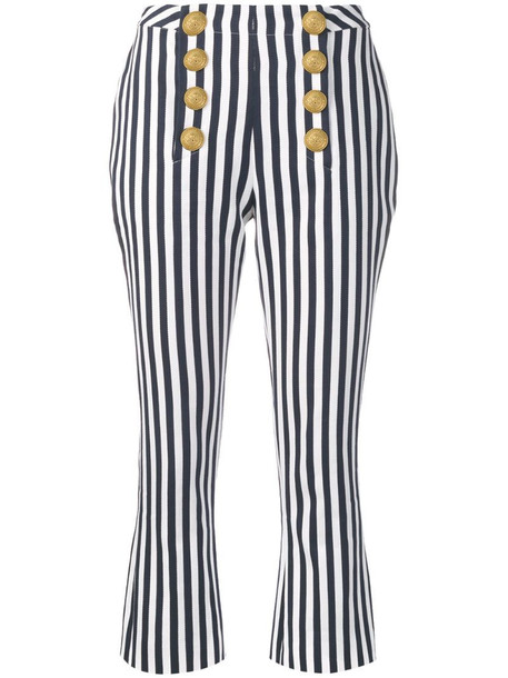 Balmain striped cropped trousers in blue