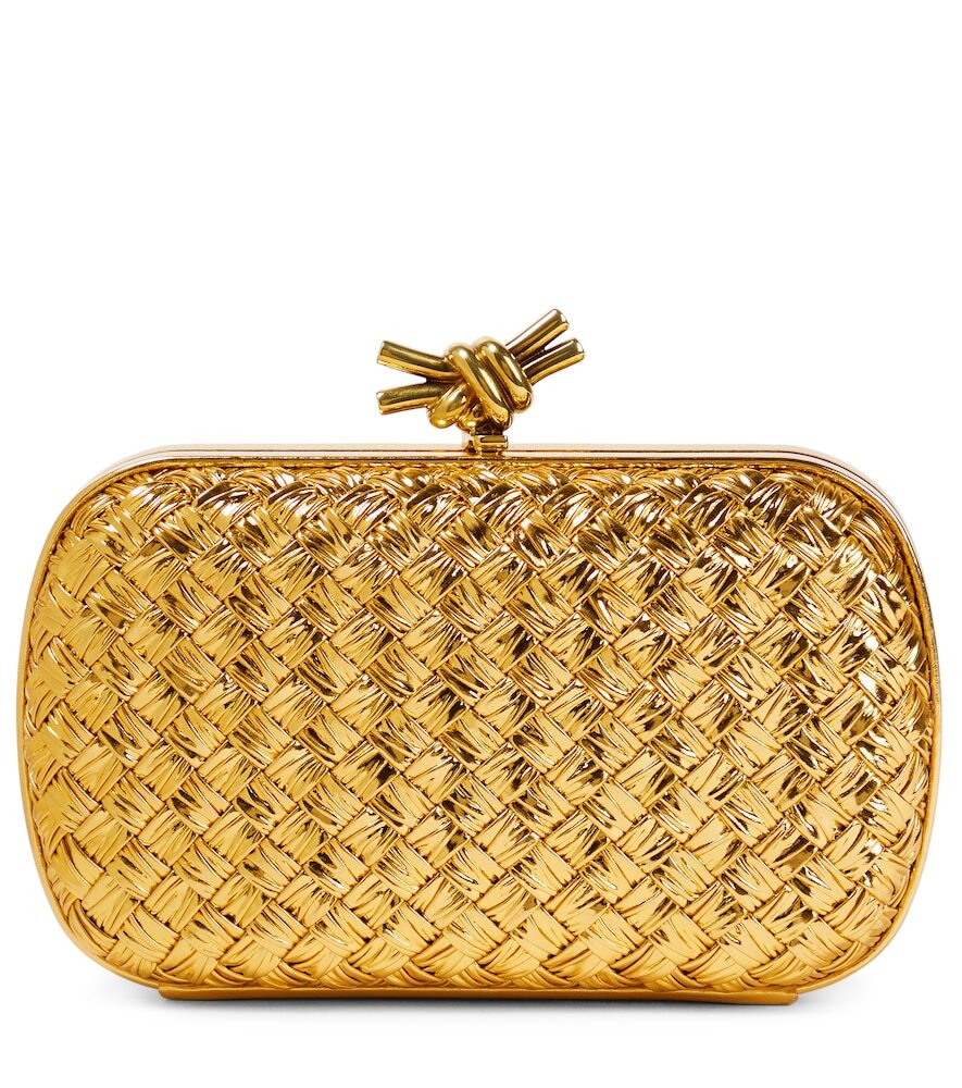 Bottega Veneta Knot leather clutch in gold