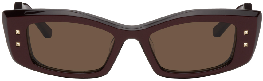 Valentino Garavani Red V Rectangular Frame Sunglasses in brown