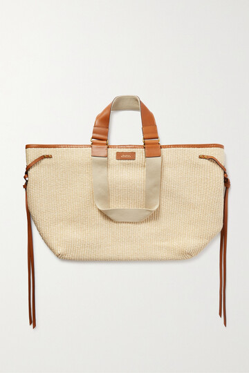 isabel marant - wardy leather-trimmed raffia tote - neutrals