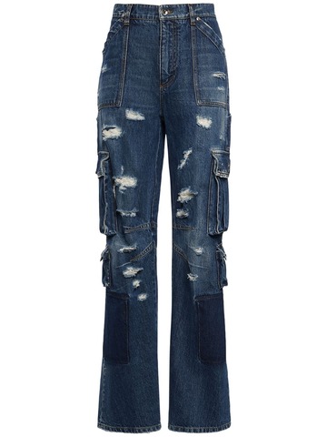 dolce & gabbana distressed cargo jeans w/metal logo in blue