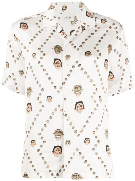 Kirin V-neck masks print bowling shirt in white