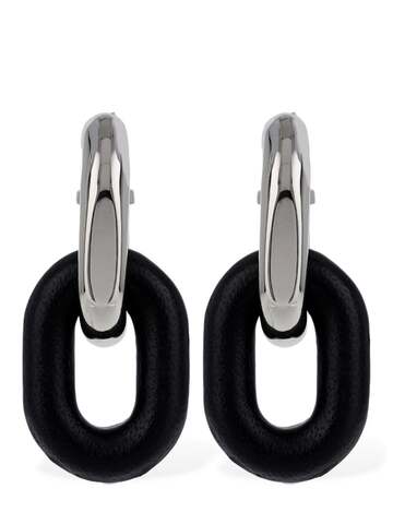 PACO RABANNE Xl Link Leather Hoop Earrings in black / silver