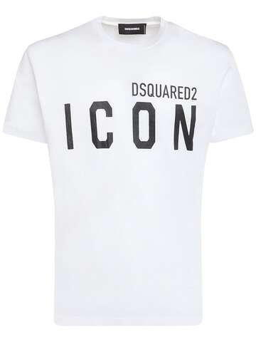 dsquared2 printed logo cotton t-shirt in black / white