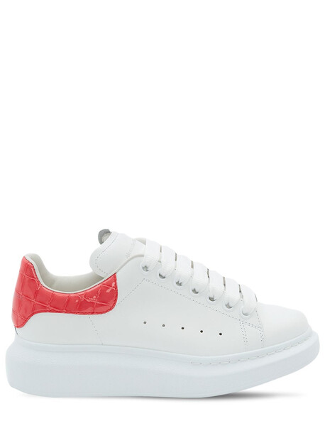 ALEXANDER MCQUEEN 45mm Leather & Croc Embossed Sneakers in coral / white