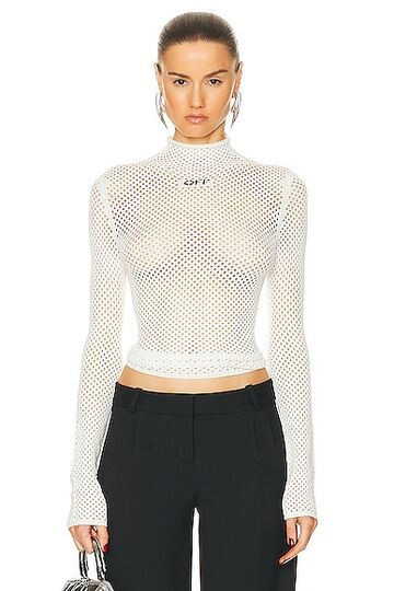 off-white long sleeve turtleneck sweater in white