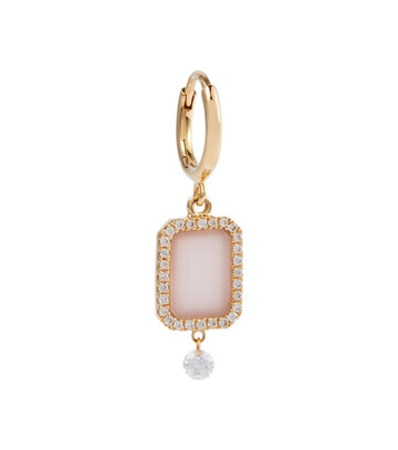 PersÃ©e 18kt gold single earring with diamonds and rose quartz