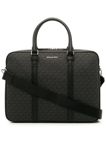 michael kors monogram-print leather briefcase - black