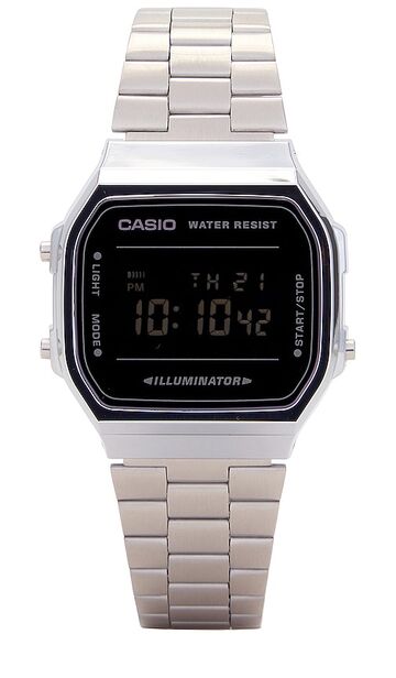 casio vintage a168 series watch in metallic silver
