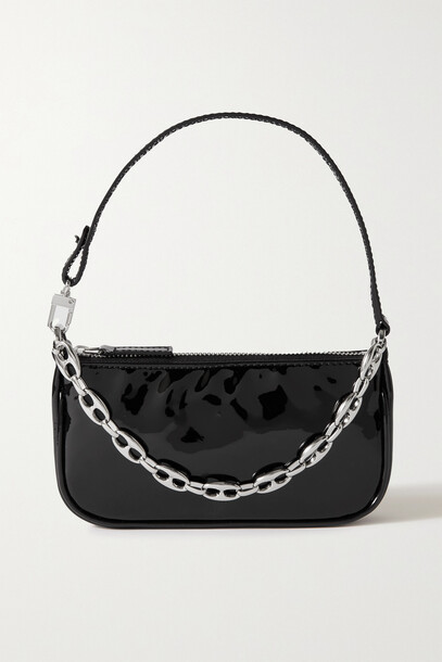 BY FAR - Rachel Mini Chain-embellished Patent-leather Shoulder Bag - Black
