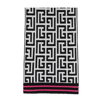 wool scarf with large balmain monogram in noir / fuchsia