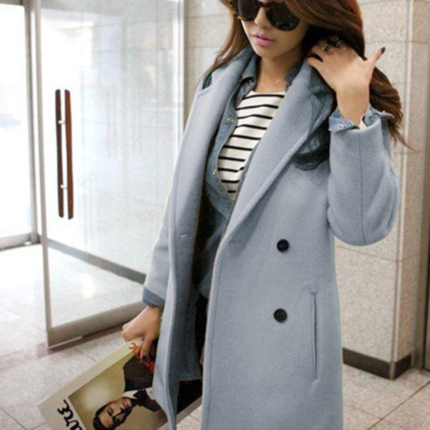 Remeehi Fashional Wool Coat Lovely Girls Winter Warm Wool Cotton Coat Navy Blue 