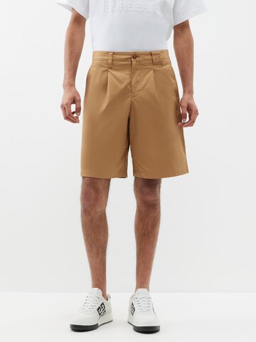 burberry - pleated cotton-twill shorts - mens - camel