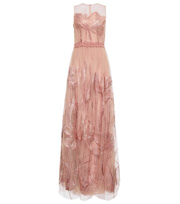 costarellos sleeveless sequined tulle gown in pink