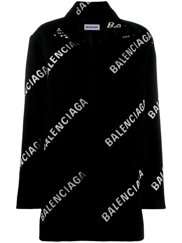 Balenciaga all-over logo A-line coat in black