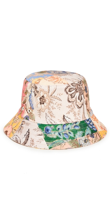 zimmermann printed canvas bucket hat patch floral one size