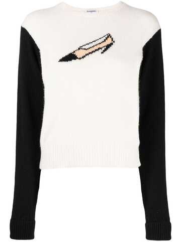 chanel pre-owned 1995 shoe-motif cashmere jumper - white