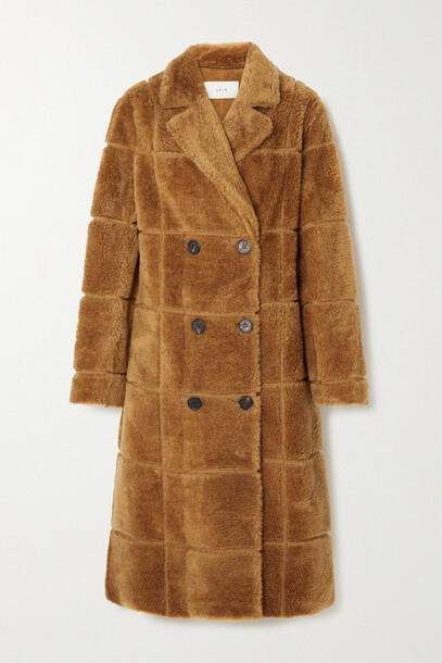 LVIR - Double-breasted Paneled Faux Shearling Coat - Brown