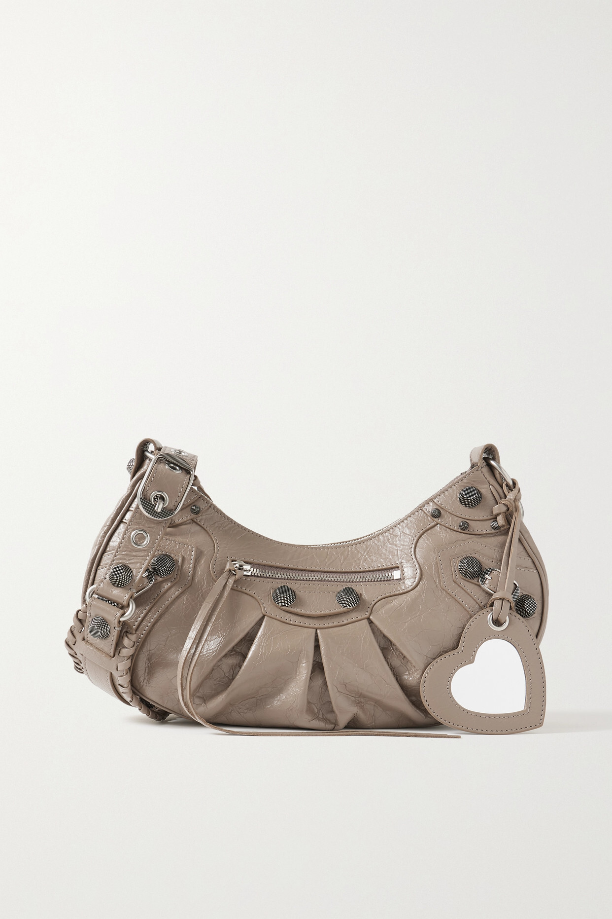 Balenciaga - Le Cagole Small Studded Crinkled-leather Shoulder Bag - Brown