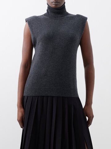 the frankie shop - nadia padded-shoulder wool sleeveless sweater - womens - charcoal