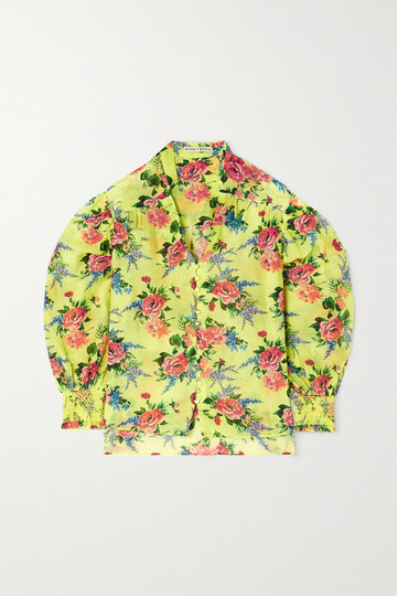 Alice + Olivia Alice + Olivia - Serena Smocked Floral-print Cotton And Silk-blend Blouse - Yellow