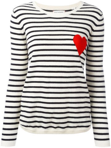 chinti and parker cashmere breton stripe heart jumper in white