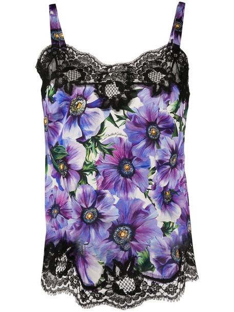 Dolce & Gabbana anemone print lace-trimmed top in purple