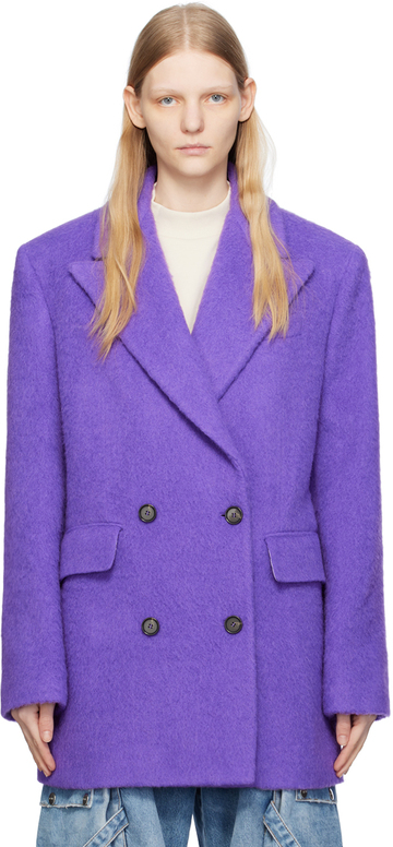 msgm purple double-breasted coat in violet