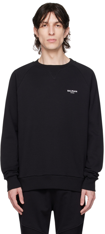 balmain black flocked sweatshirt in noir