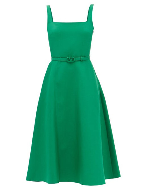 Valentino - Crepe Couture Square-neck Cotton-blend Dress - Womens - Green