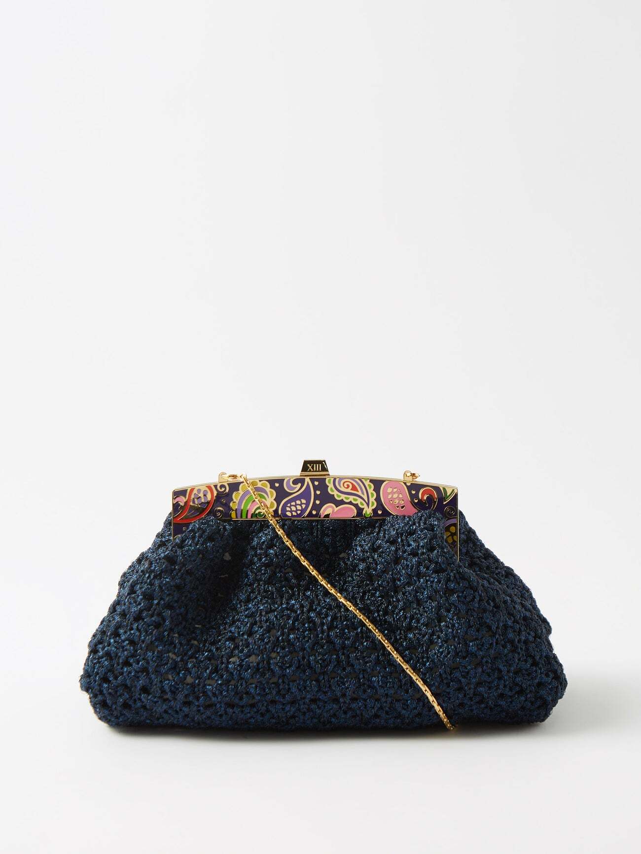 13bc - Paisley Enamelled Knit Clutch Bag - Womens - Navy Multi