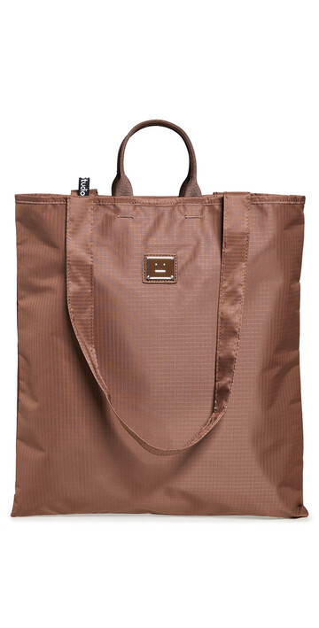 Acne Studios New Awen Plaque Face Tote Bag in brown