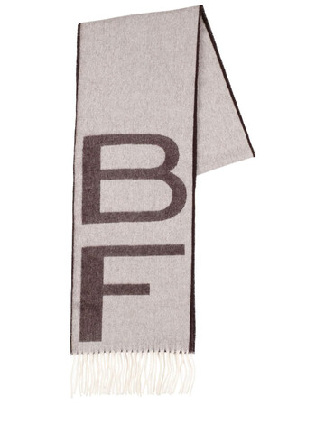 BY FAR Bf Logo Wool Fringed Scarf in grey
