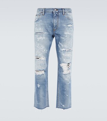 dolce&gabbana distressed mid-rise straight jeans in blue