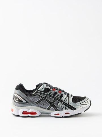 asics - gel-nimbus 9 mesh and faux-leather trainers - mens - grey silver