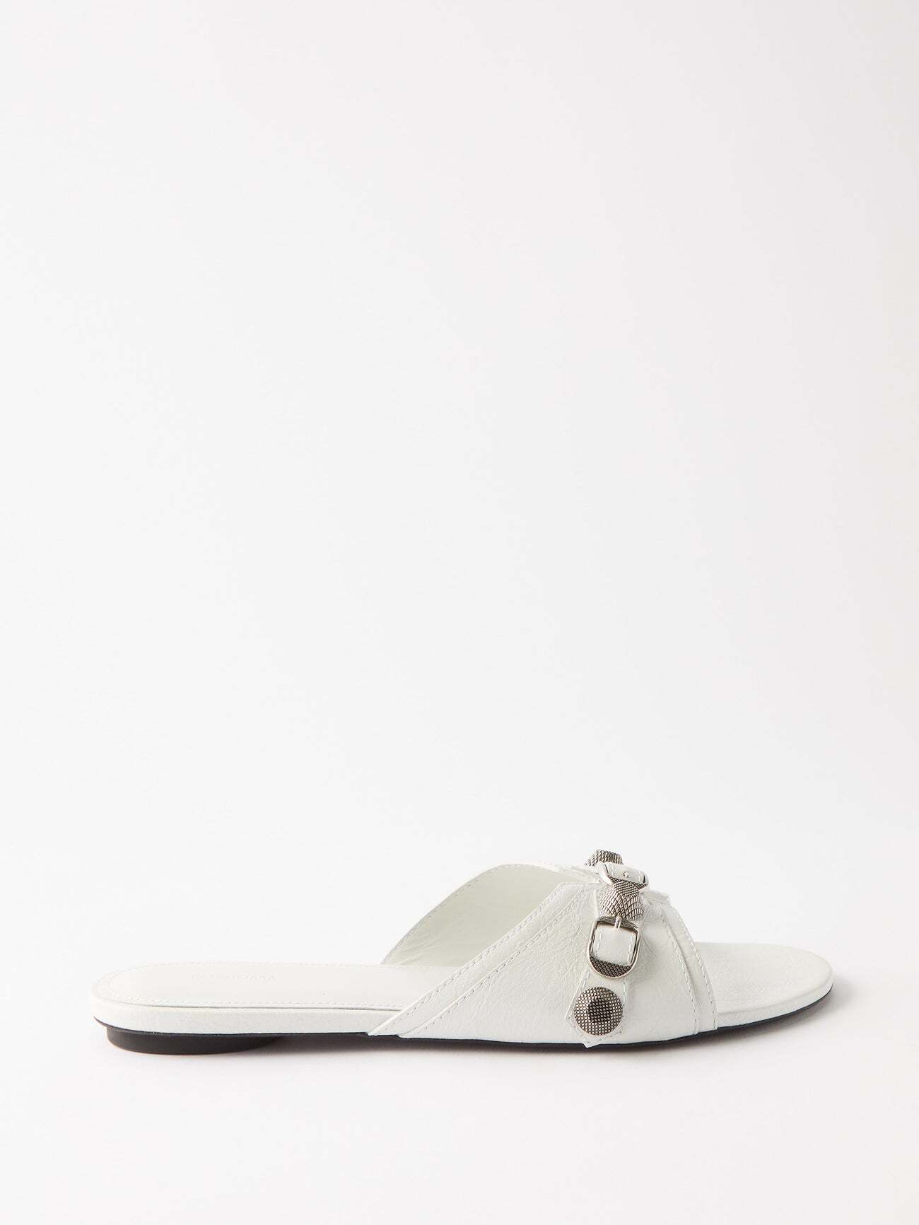 Balenciaga - Cagole Studded Leather Sandals - Womens - White