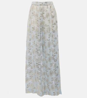 nina ricci floral silk-blend lamé wide-leg pants