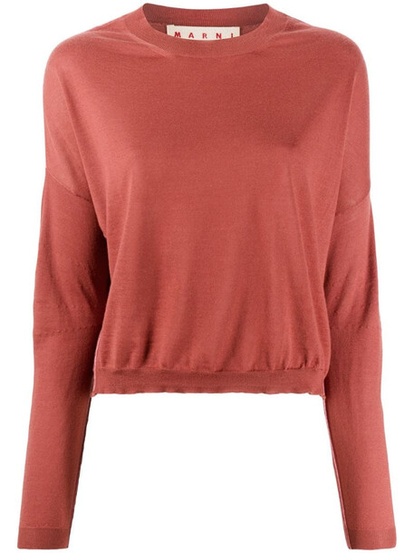 Marni cropped crew neck jumper in brown
