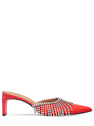 AREA 50mm Crystal Embellished Satin Mules in red