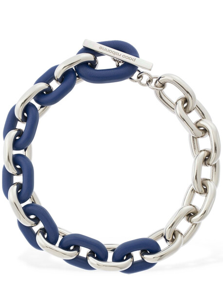 PACO RABANNE Xl Link Short Chain Necklace W/ Leather in blue / silver