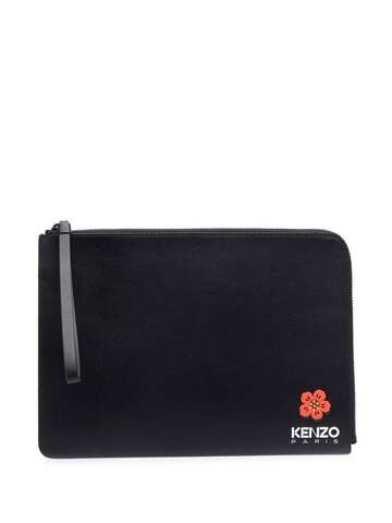 kenzo logo-print leather clutch bag - black