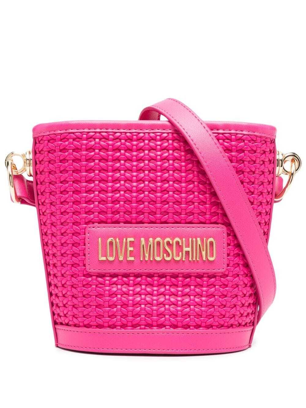 Love Moschino logo-lettering interwoven bucket bag - Pink
