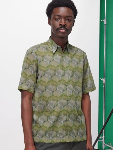 dries van noten - clasen abstract-print cotton-voile shirt - mens - green