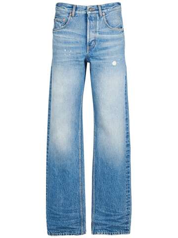 saint laurent baggy cotton denim wide jeans in blue