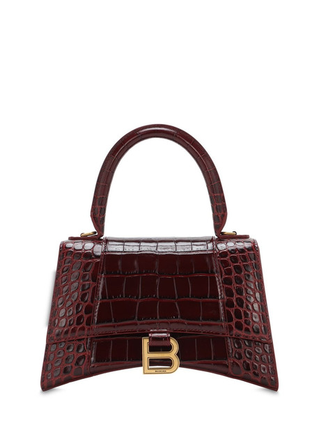 BALENCIAGA Hourglass Croc Embossed Leather Bag in red
