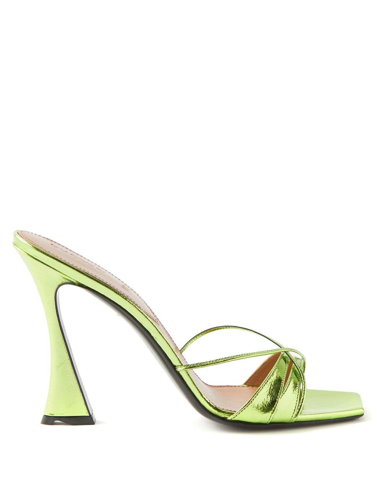 D'accori - Lust Square-toe Metallic-leather Mules - Womens - Green