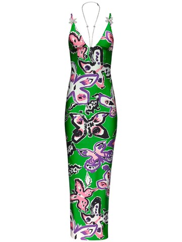 AREA Butterfly Printed Jersey Maxi Dress